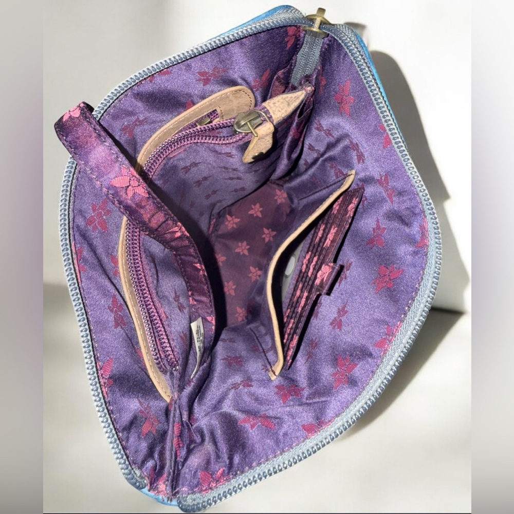 Anuschka Tranquil Pond Hand-Painted Leather Crossbody Bag Floral Dragonfly Purse - Picture 6 of 7